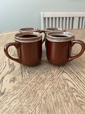 Today’s Home Brown Stoneware Coffee Mugs with Speckled Rim - Set of 4